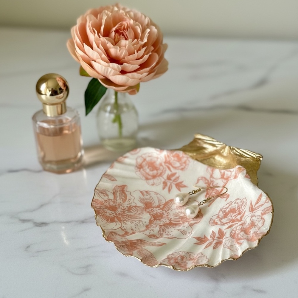 Vintage Peach Floral Trinket Dish